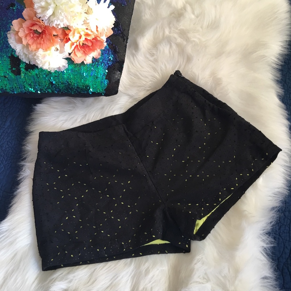 Forever 21 Faux Suede Shorts Black and Lime Green